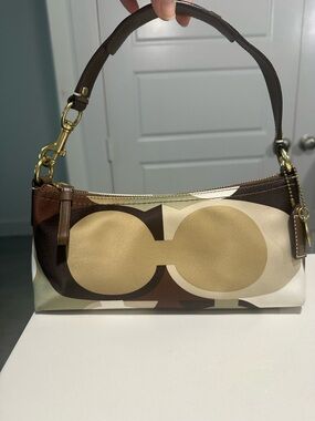 Coach Y2K Olive Green Scarf Print Multicolor Signature Shoulder bag with scarf